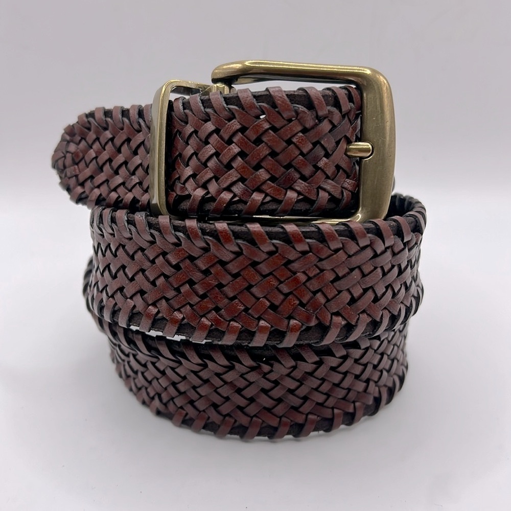 Tommy Bahama Braided Leather Belt in Dark Brown with Brass Buckle